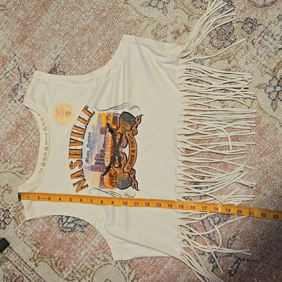 Recycled Threads Nashville Music Festival Sleeveless Fringe Crop Top - Size L - Picture 11 of 14